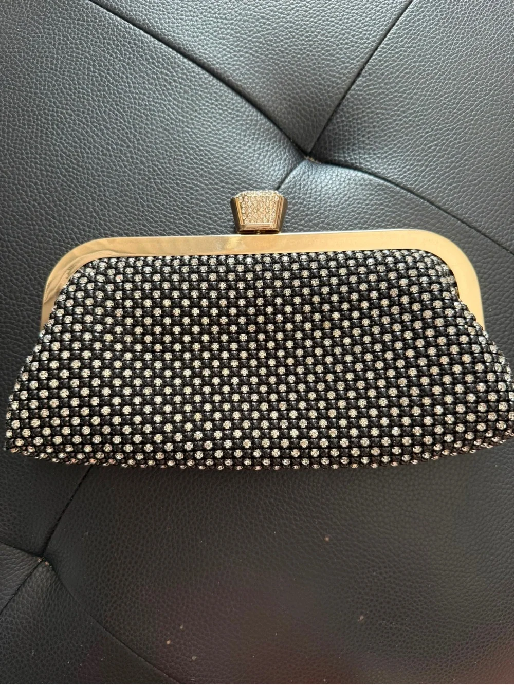 Rose Heart Black Rhinestone Crystal Evening Clutch⁠